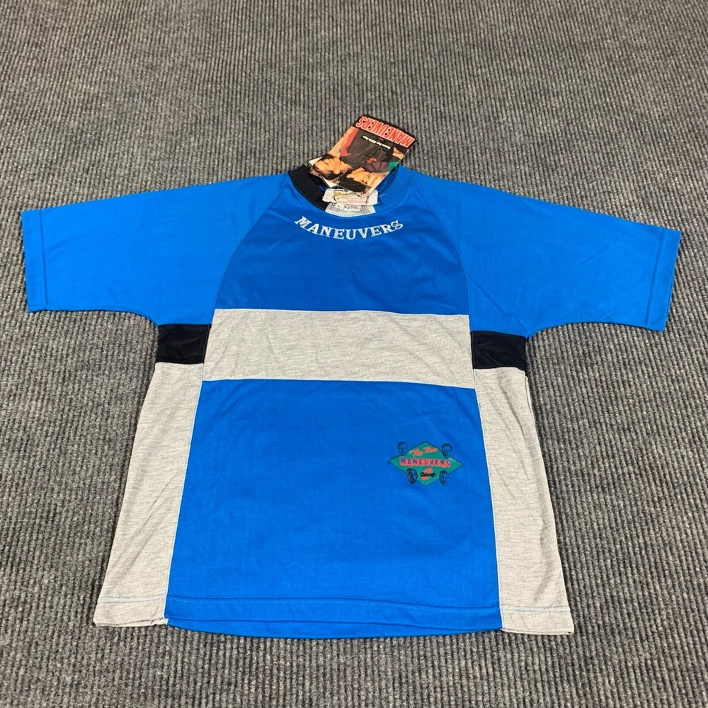 VTG Maneuvers T Shirt Boys Large Blue Colorblock Baseball Tee Retro‎ Deadstock